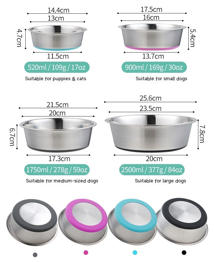 Silicone base stainless steel pet feeding bowl for dogs and cats