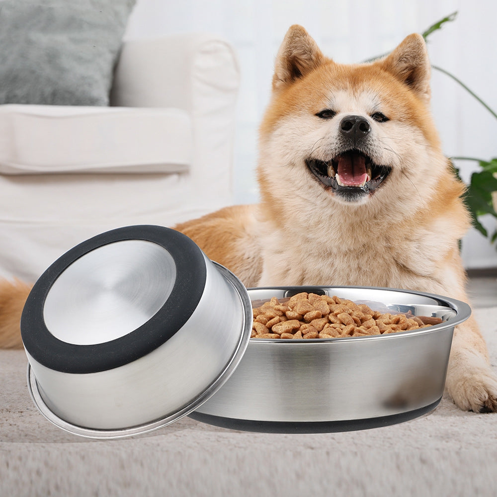 Silicone base stainless steel pet feeding bowl for dogs and cats