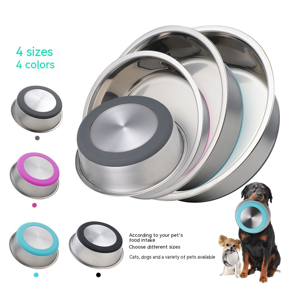 Silicone base stainless steel pet feeding bowl for dogs and cats