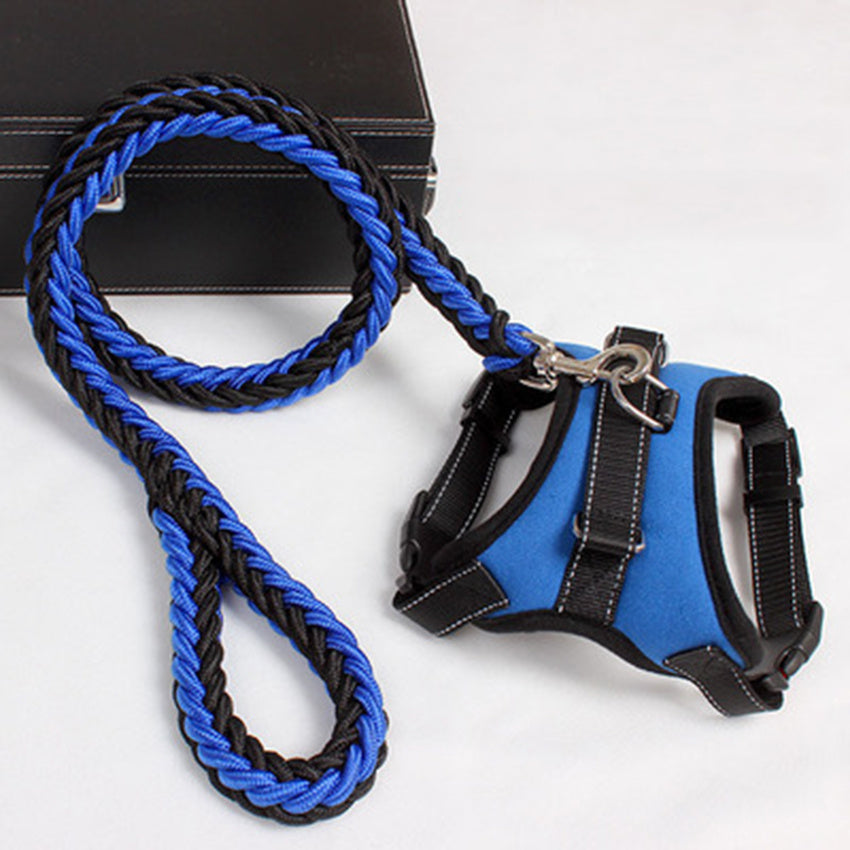 Adjustable no-pull dog harness with leash set for small, medium, and large dogs.
Durable chest-strap dog harness designed for comfortable dog walking.
Blue dog harness and leash set with adjustable straps.
No-pull dog leash and harness for safe outdoor walking.
Breathable and secure dog harness with matching leash.