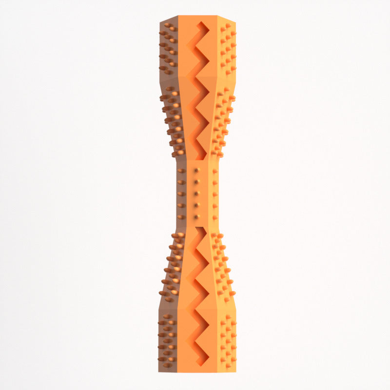 
“Dog chew toy with bristle texture for plaque removal and teething comfort”