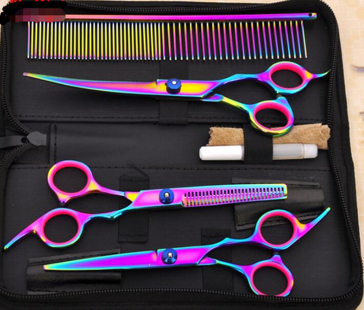 Professional pet grooming scissors kit with stainless steel tools
Dog and cat grooming scissors set with thinning shears
Rainbow stainless steel pet grooming scissors in storage case
Safe rounded tip pet grooming scissors for home use
Complete pet grooming kit for dogs and cats
Precision grooming scissors for pets with thick and fine fur