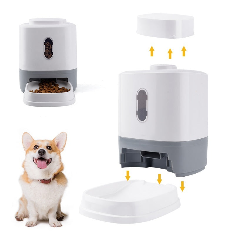 Interactive automatic pet feeder with press-to-dispense design for dogs and cats