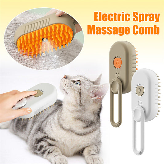 "Electric 3-in-1 pet steam brush for cats and dogs"
"Pet grooming brush with water spray function"
"Detangling steam brush for cat and dog hair removal"