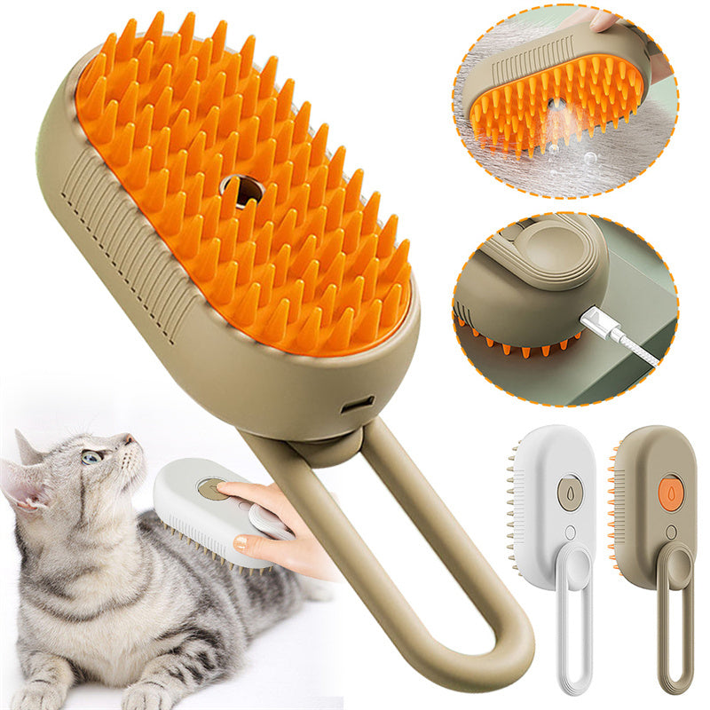 "Electric 3-in-1 pet steam brush for cats and dogs"
"Pet grooming brush with water spray function"
"Detangling steam brush for cat and dog hair removal"