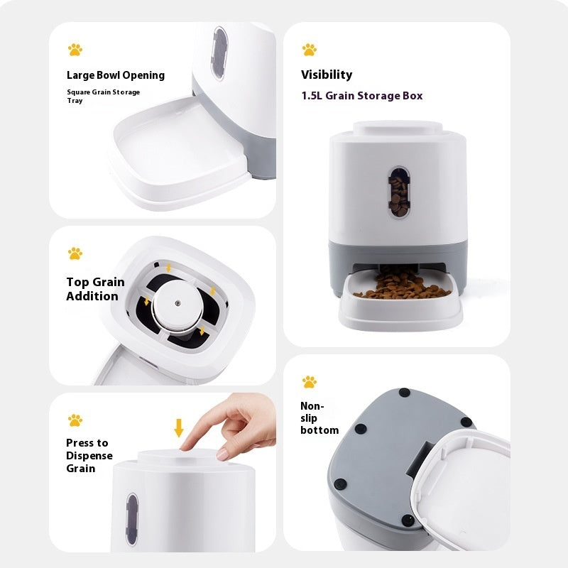 Interactive automatic pet feeder with press-to-dispense design for dogs and cats