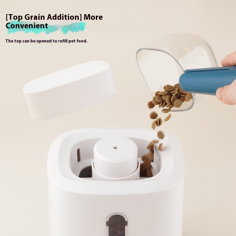 Interactive automatic pet feeder with press-to-dispense design for dogs and cats