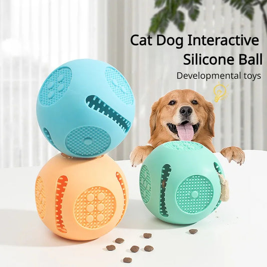 Interactive silicone food dispensing ball toy for dogs and cats