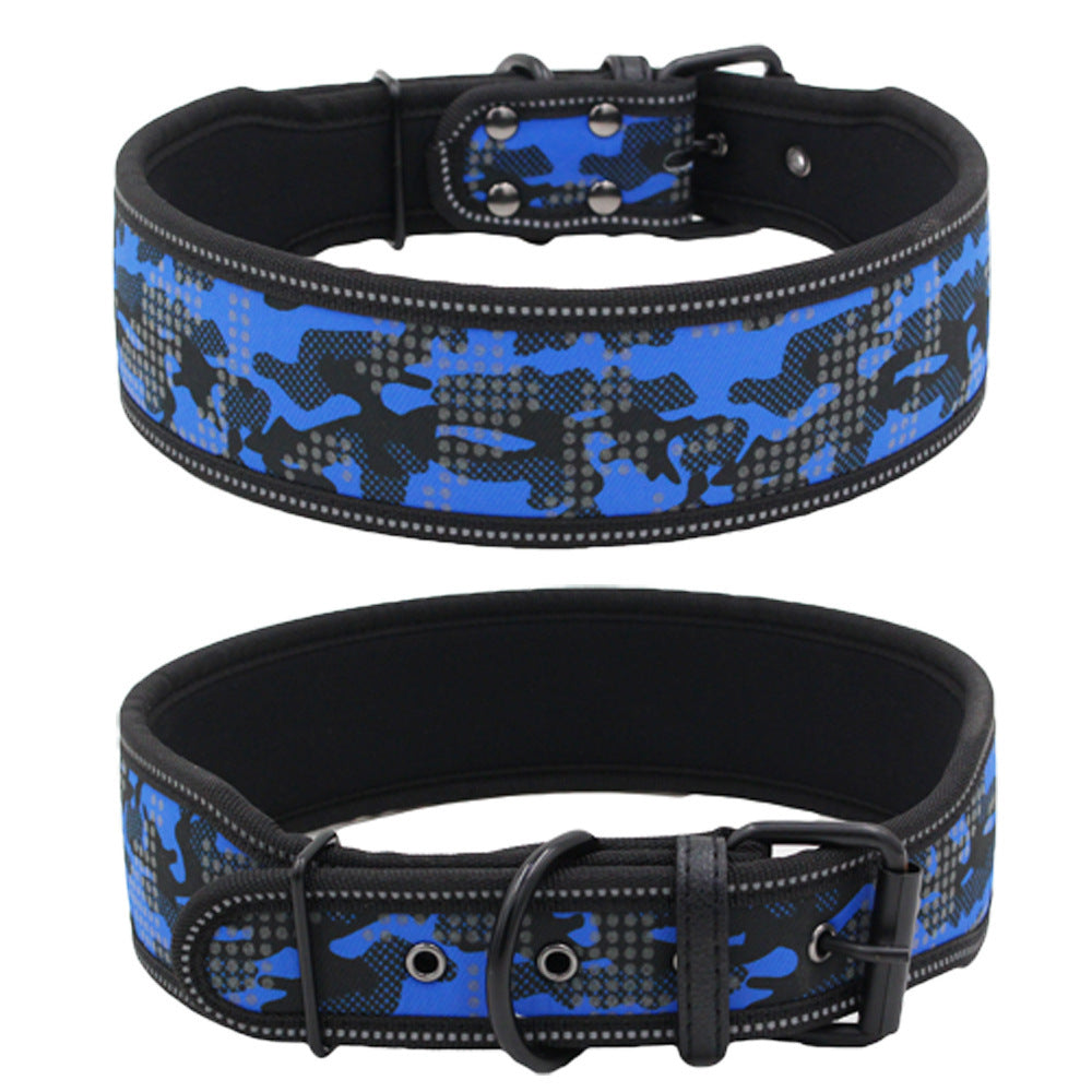 "Reflective camouflage adjustable dog collar for safe night walking"
"Durable padded dog collar with reflective stitching in camouflage design"
"Comfortable nylon camouflage dog collar for small, medium, and large dogs"